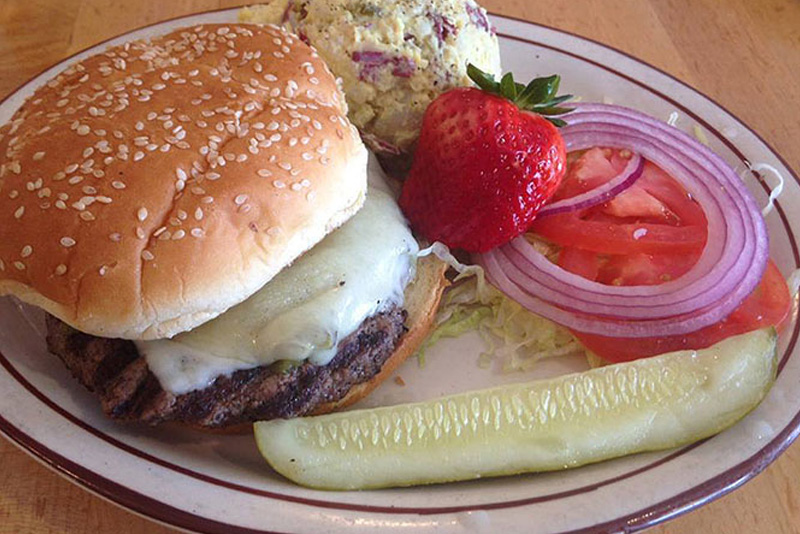 Cheeseburger plate with dressings on the side